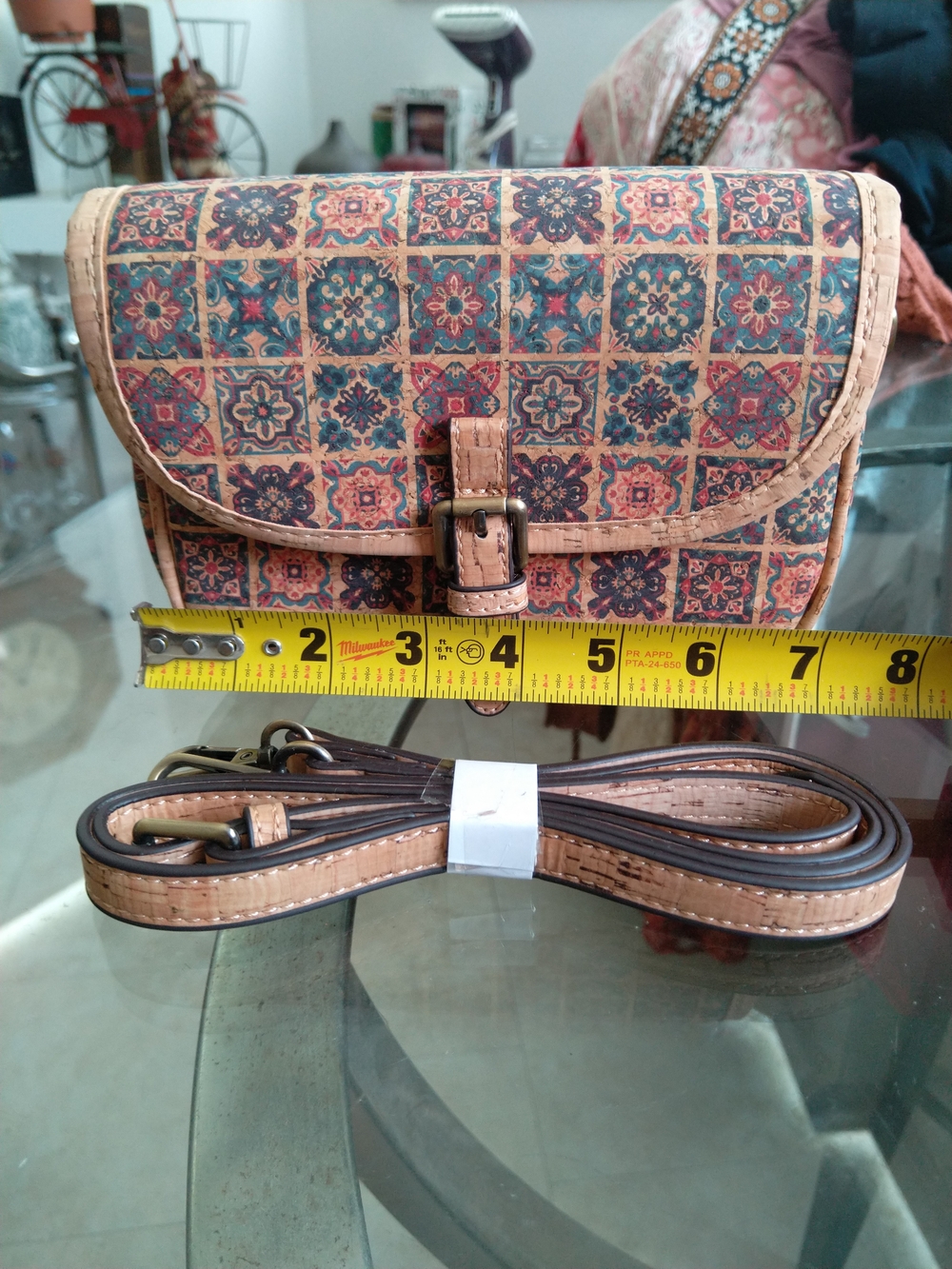 Tile-Print Cork Crossbody Bag in Tan and Multicolor - Picture 10 of 11
